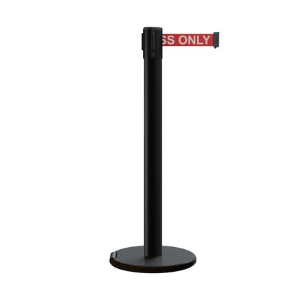 MONTOUR LINE Retractable Belt Stanchion, Roller Base, 3ft Black Post  14ft. R.Auth ME650-BK-AUTHRW-140